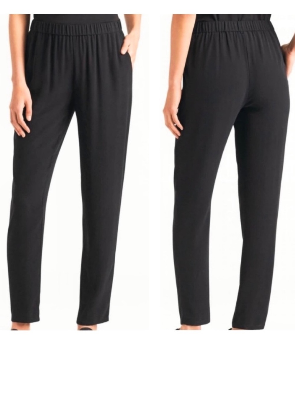 Eileen Fisher womens Black 100% Silk Elastic Waist Tapered Ankle Pants Size M